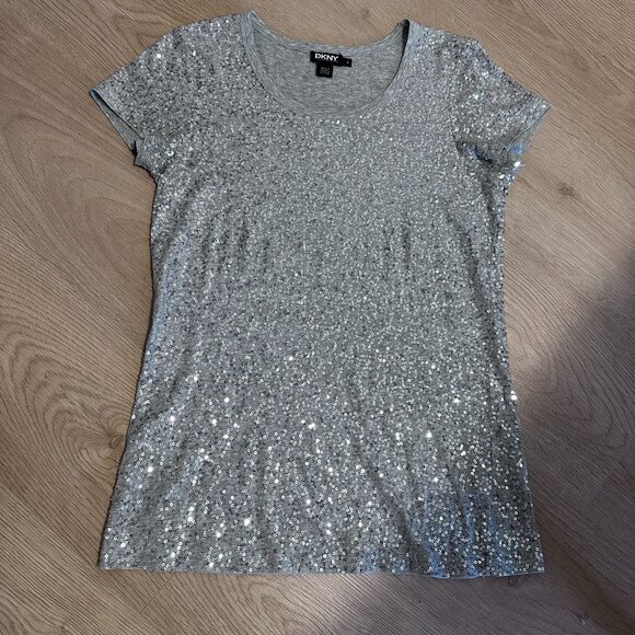 Silver Sequence 100% Cotton  Stretch T-Shirt  Top sz M - Picture 1 of 11